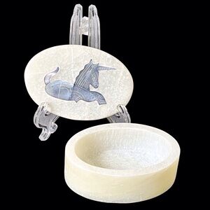 Unicorn Stone Trinket Box Mother of Pearl